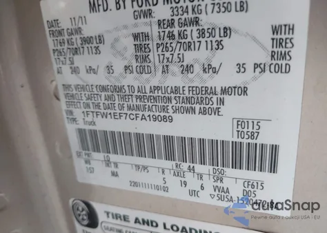 2012 Ford F-150 Xlt из США, поврежденный, VIN 1FTFW1EF7CFA19089